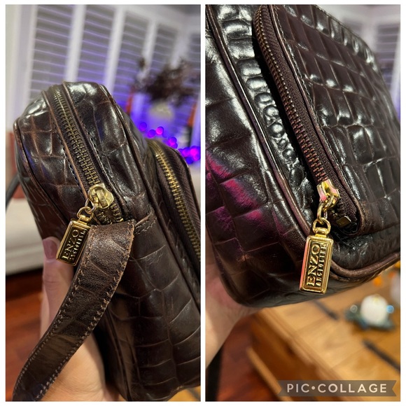 Enzo Angiolini Vintage Croc Embossed Distressed Genuine Leather Crossbody - Picture 8 of 17